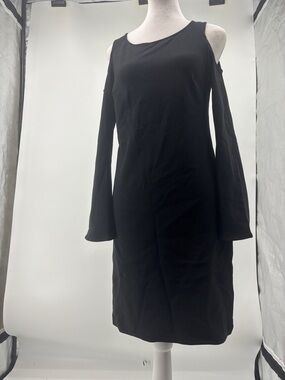Boston Proper Black Cold-Shoulder Long-Sleeve Shift Dress